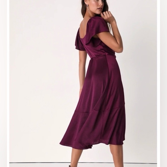 Lulu's Womens Serene Sight Plum Purple Midi Asymmetrical Wrap Dress XL Crinkle - Picture 3 of 15